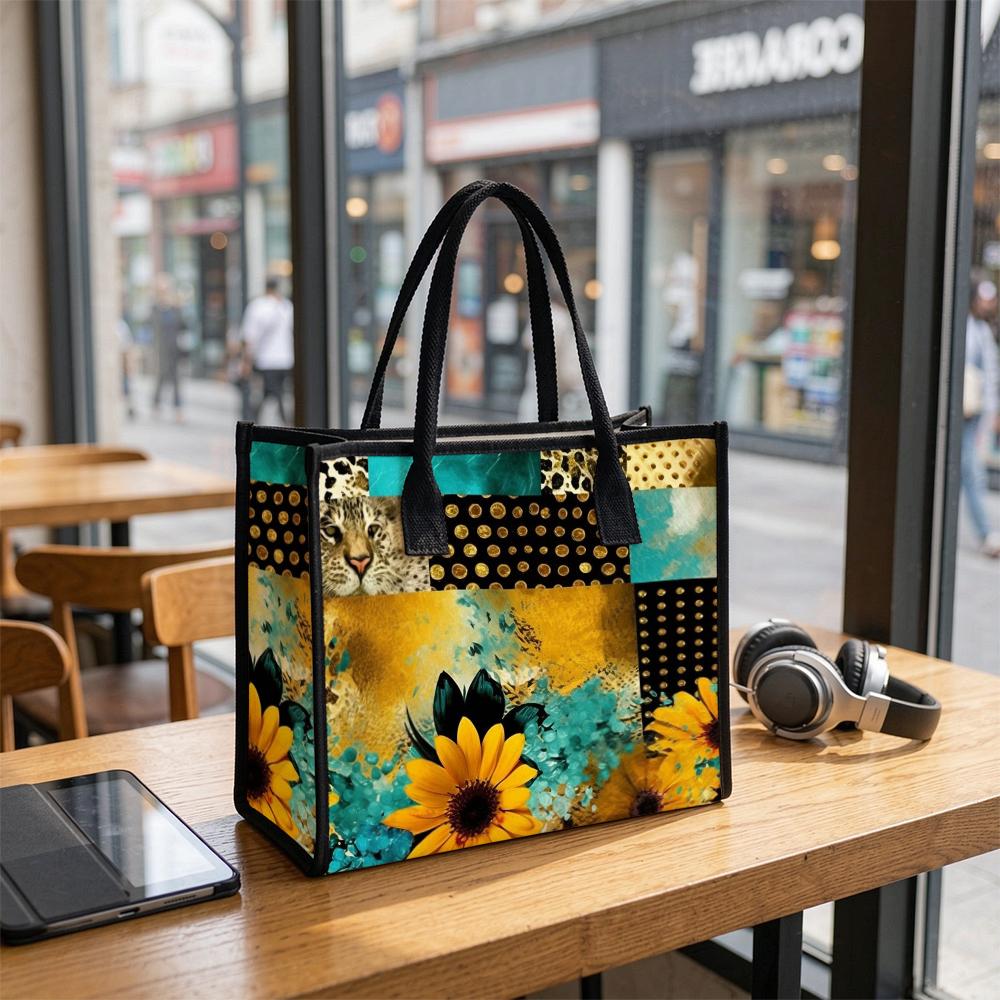 Sunflower Leopard Print Tote Bag Large Capacity Casual Daily Handbag for Women Outdoor Shopping Commuting Use