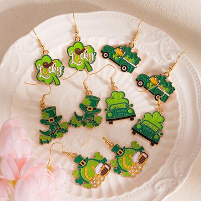 Irisches Feiertags-Ohrring-Set Kleeblatt Glücksauto Glücks-Ohrhaken Schmuck