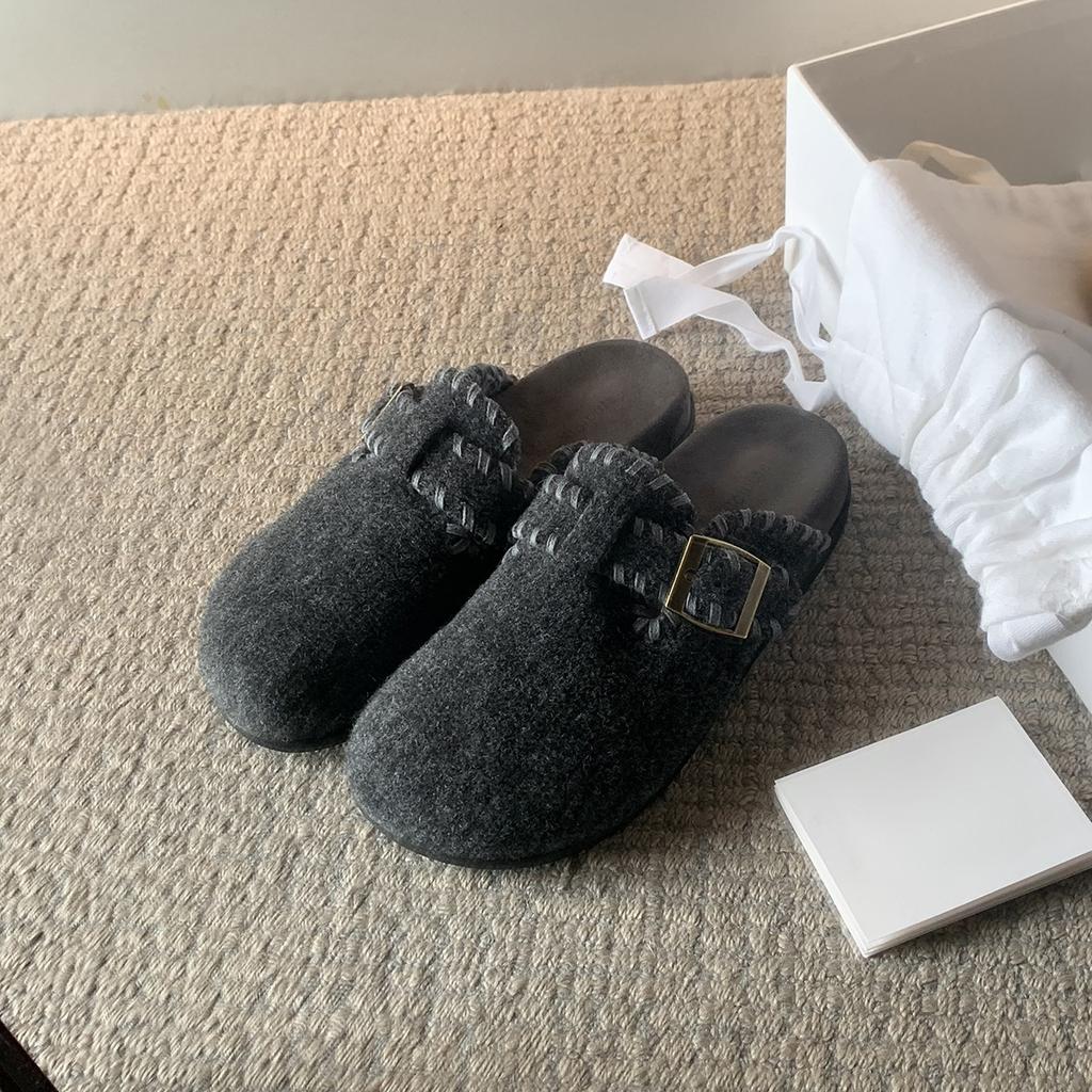 Popular Thick-soled Inner Heightening Bag Head Slippers Women's Outer Wear 2025 New Winter Velvet Retro Birkenstocks Half Slippers