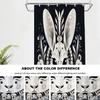 Artistic Rabbit Face Floral Design Shower Curtain Black White Boho Decor 72X72 Inches