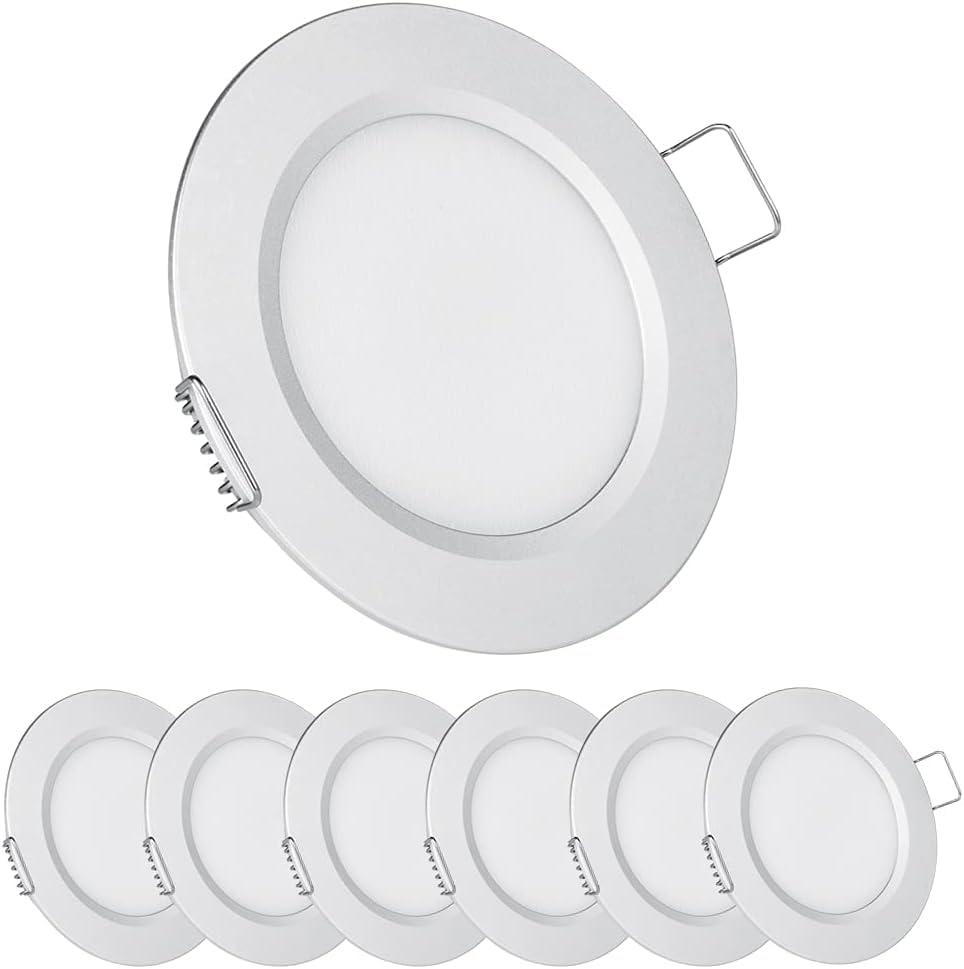 acegoo Super Slim LED Panel DC 12V 3W Full Aluminum Lights for Marine and Campers White with Silver 6-Pack Lights, Downlights/Ceiling RVs, Boats,