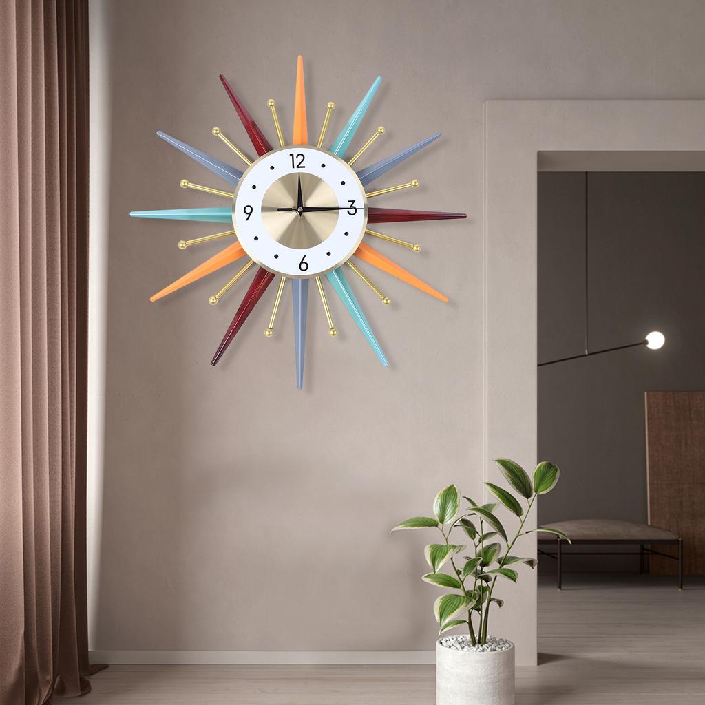 Large Wall Clock 22 Inch, Mid Century Wall Clock Starburst Clock Modern Decor Silent Non-Ticking, Home Décor Big Wall Clocks