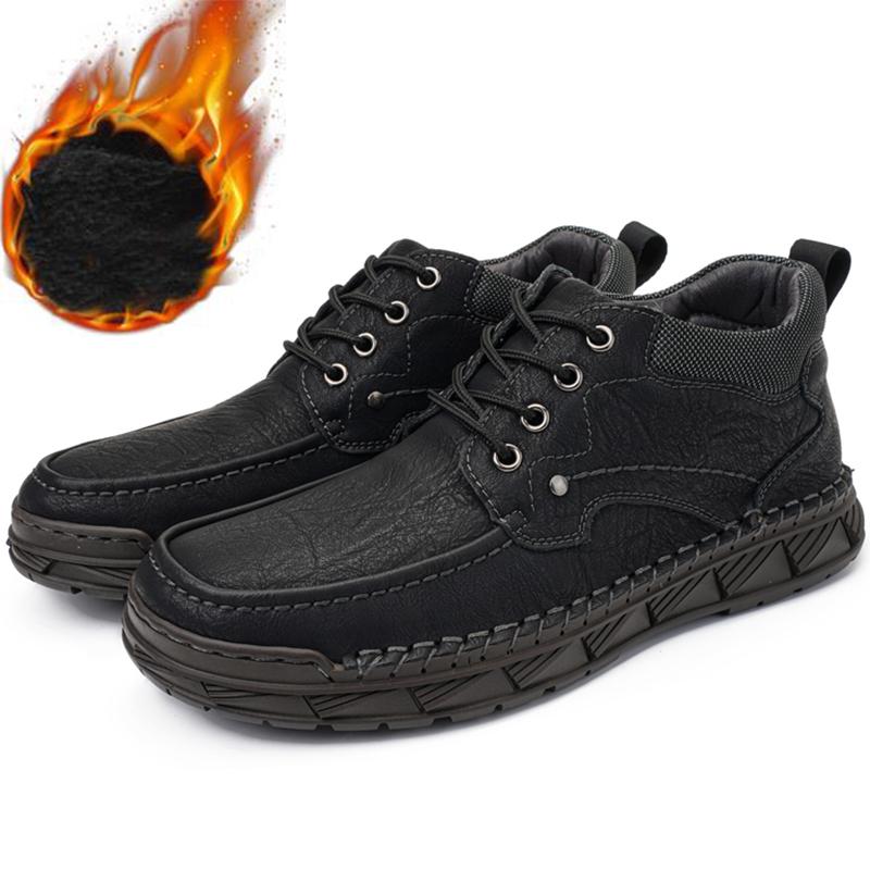 Men's Genuine Leather Casual Shoes Winter Plus Velvet Warm Ankle Boots Spring/ Autumn Men's Mid-cut Boots Mens Red Loafers