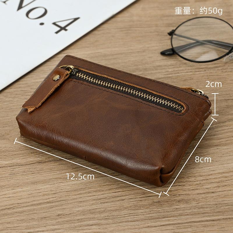 Crazy Horse Leather Zero Wallet Men's Retro Genuine Belt Keyring Leather Coin Bag Key Bag