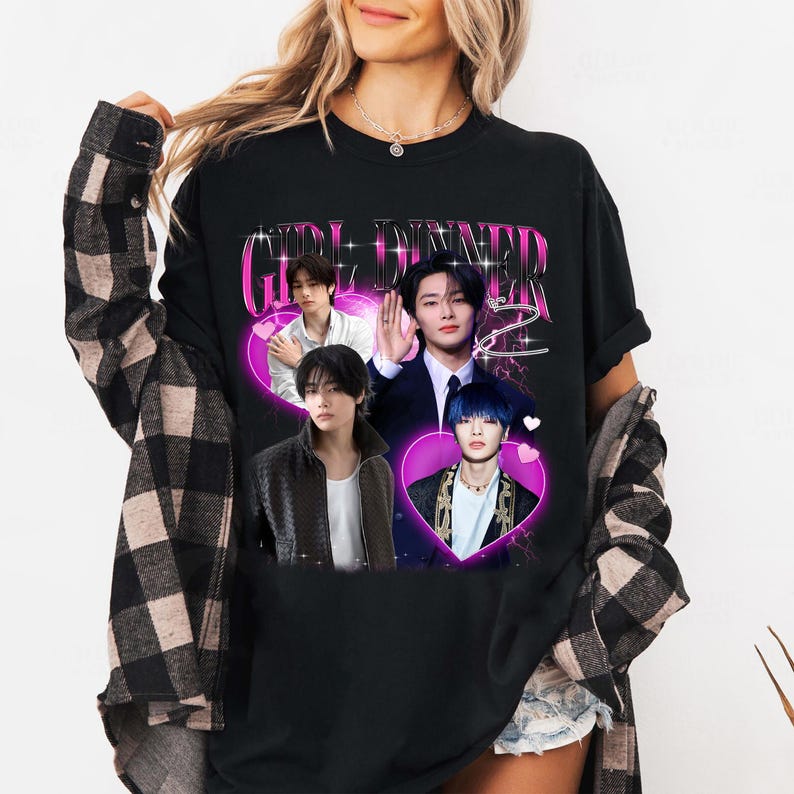 Tricou Girl Dinner I.N Stray Kids, Tricou Omagiu Vintage pentru Fani Bărbați Femei Hip Hop Streetwear Tricou Supradimensionat Mânecă Scurtă Îmbrăcăminte Casual