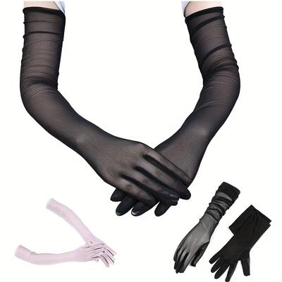 Women Thin Lace Gloves Breathable Mesh Anti-UV Summer Driving Gloves Etiquette Elegant Party Cosplay Elastic Long Lace Gloves
