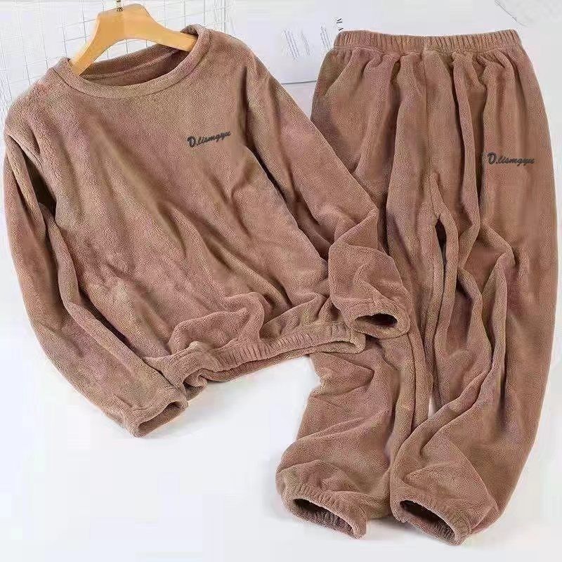 

Осенне-зимняя женская фланелевая пижама, утолщенная теплая одежда для дома, с круглым вырезом, свободная, большого размера, комплект одежды для дома 2XL хаки