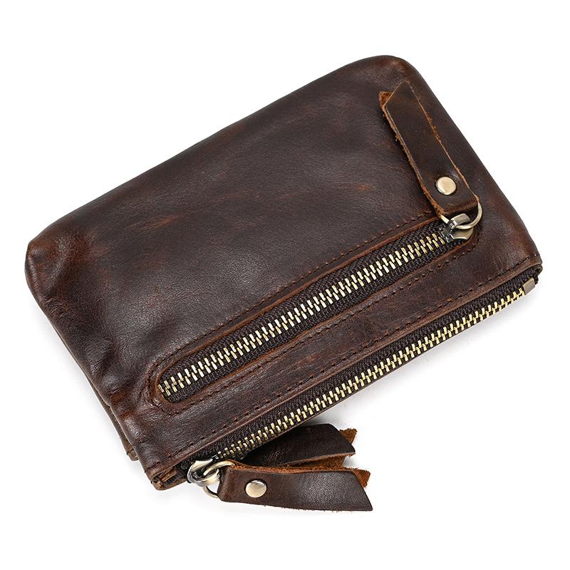Good Quality Small Wallet Purse For Euro Coin Genuine Leather Coin Wallet For Women Men Zipper Mini Card Wallet With Key Ring