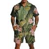 Men's Casual Printed Top and Drawstring Shorts Set Lightweight Breathable Set for Summer