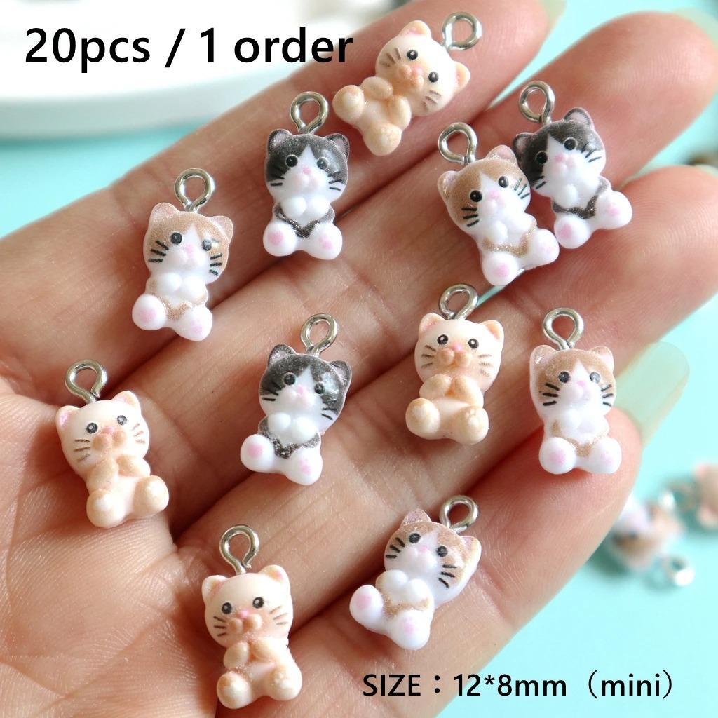 20pcs Kawaii Cat Kitten Resin Pendants Lovely Mini Charms for DIY Craft Jewelry Making Gifts