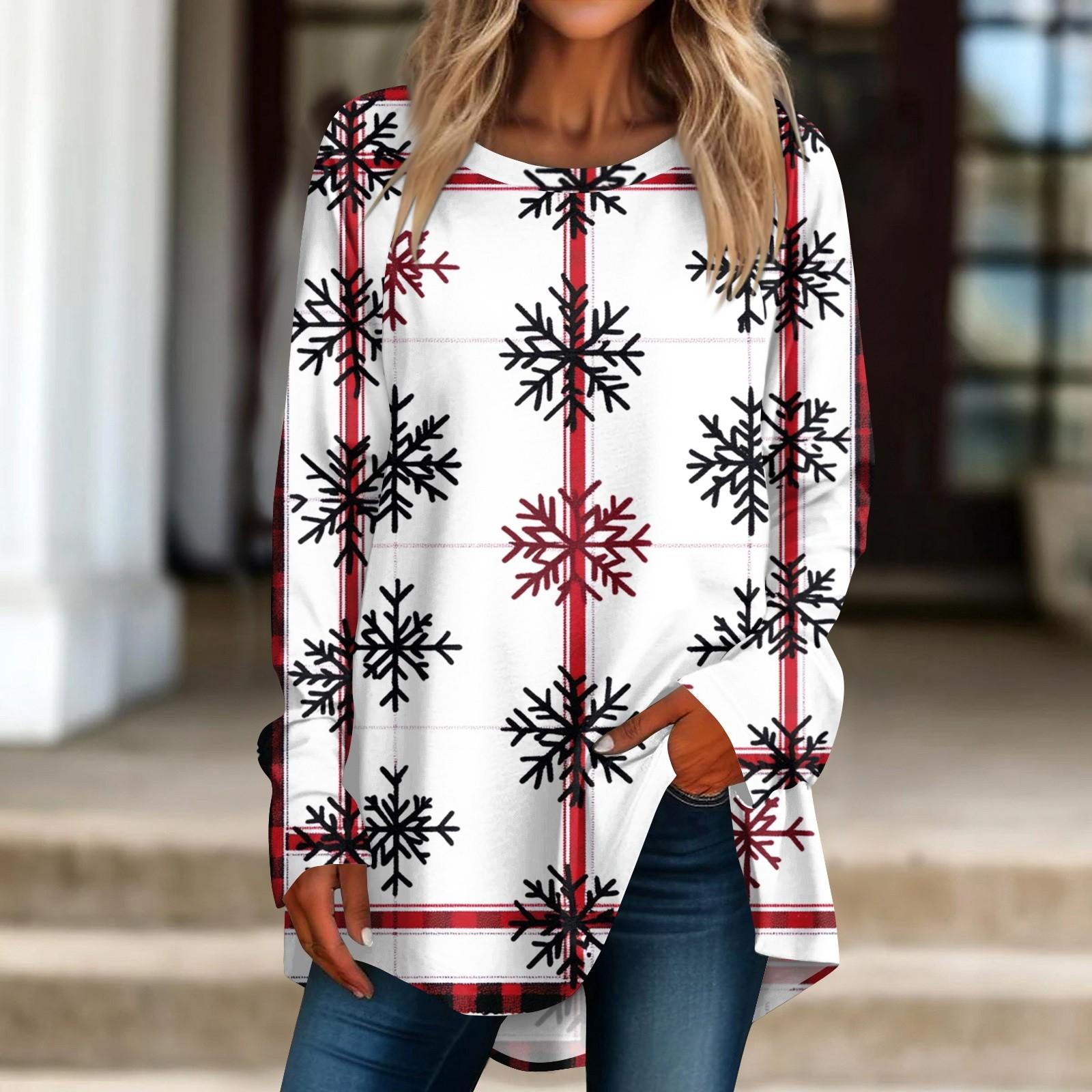 Женская повседневная футболка больших размеров с длинными рукавами и круглым принтом — фото 6