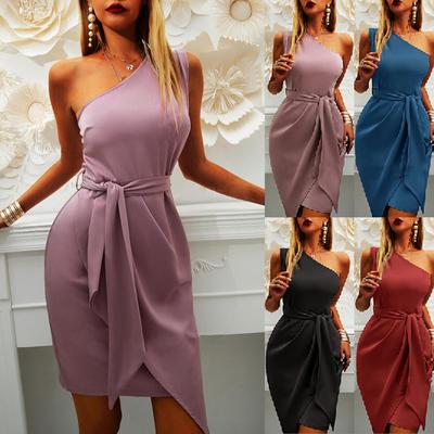 2023 Summer New Solid Sleeveless Oblique Shoulder Irregular Party Dress