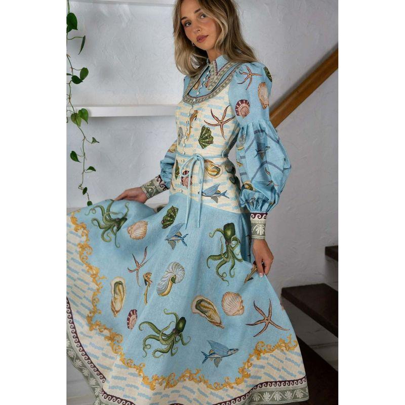 

Мода Новая Мода Кукольный Воротник Кардиган Платье с Большим Клешем Flower color S