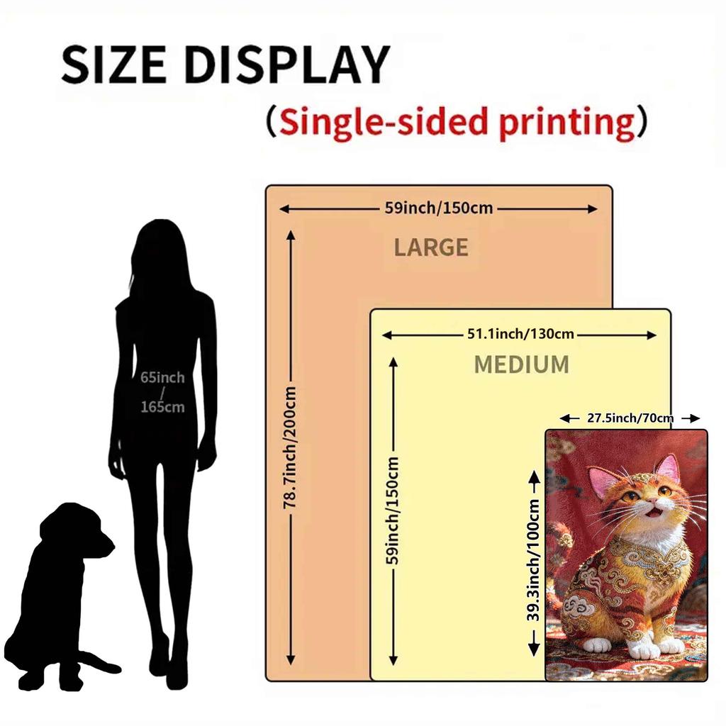 Feng Shui Fortune Cat Theme Flannel Printed Blanket Suitable for All Seasons Suitable for Living Room Office Sofa and Travel