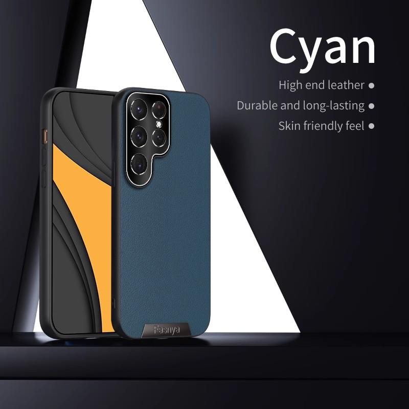 Suitable for Samsung S25plus Gyroscope Stand Phone Case S24FE, Natural Leather Texture S23U, Anti-drop A16, Protective Case A54
