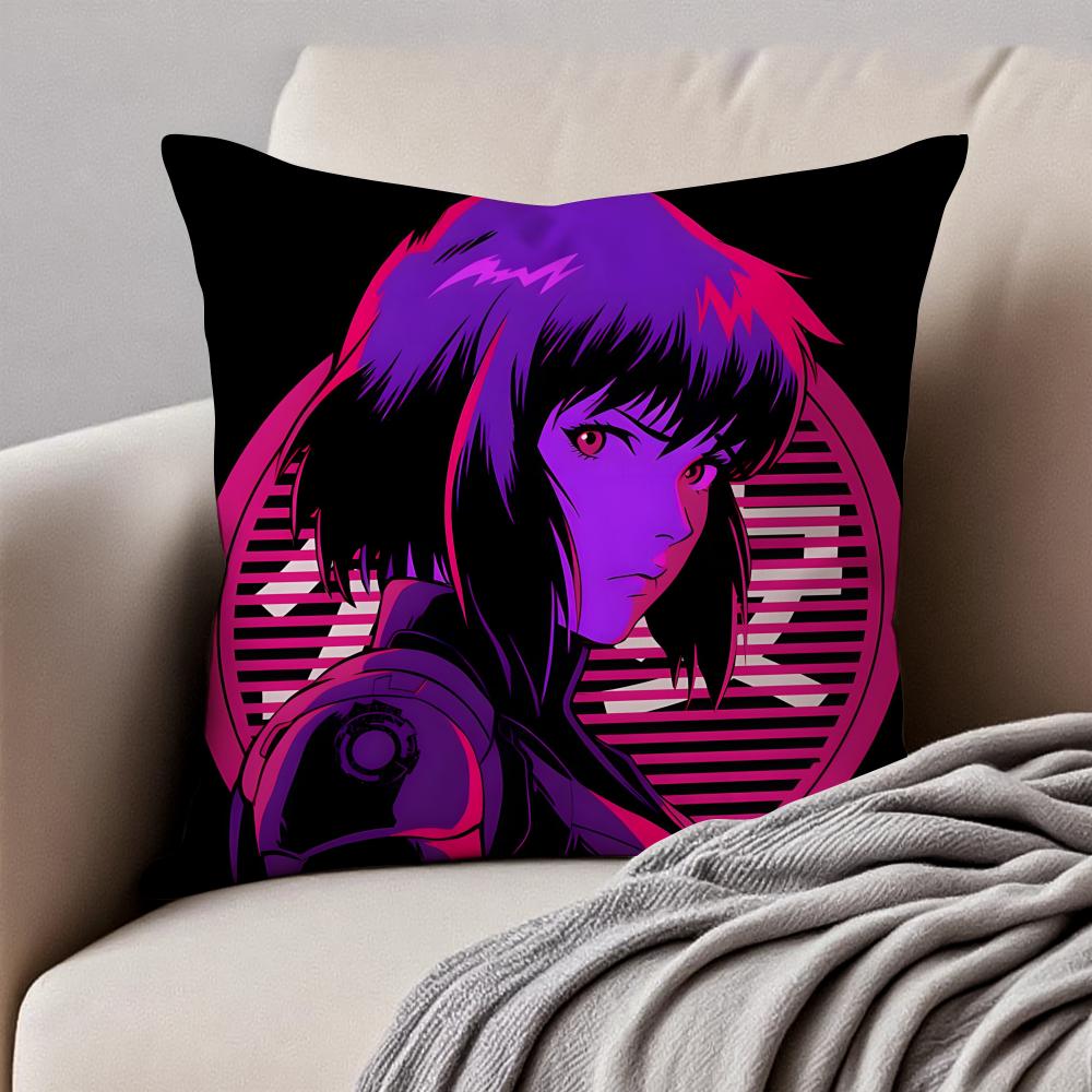 Classic Japanese Anime GGhost In The Shell Cushion Cover Pillowcase Antidustmite Invisible Zipper Short Plush Sofa Cushion