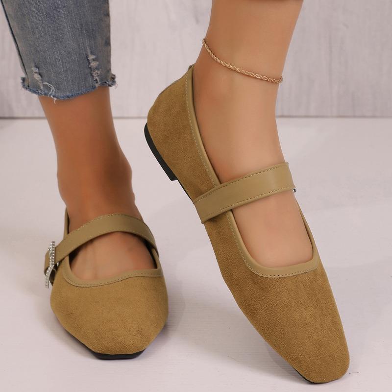 Women's Retro Suede Elegant Square Toe Pumps Flat Heel Single Shoes Women's Fall One Line Strap Low Heel Mary Jane Shoes