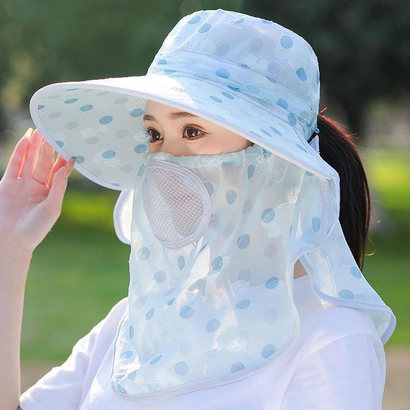 Sunscreen Hat Tea Picking Hat Women's Fishing Hat Solid Color Tea Picking Hat Face Covering Mask Hat Rollable and Portable