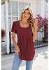 EU Cross-Border Women's Square Neck Pleated Short Sleeve Loose T-shirt 2024 Spring/Summer Collection