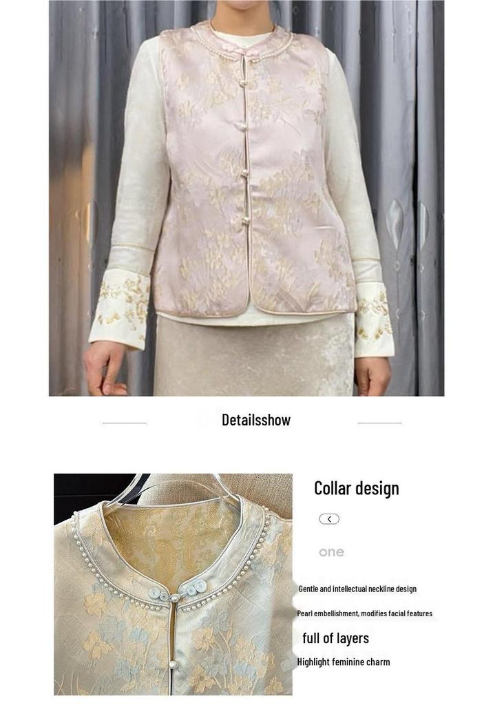 Spring Floral Vest for Women: Chinese Style, Plus Size, Mid-Aged Fashion