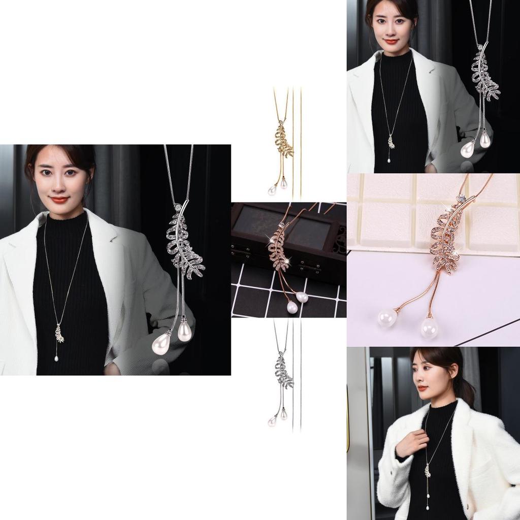 Modische geometrische Titanstahl-Halskette mit einzigartigen Feder- und Perlenakzenten