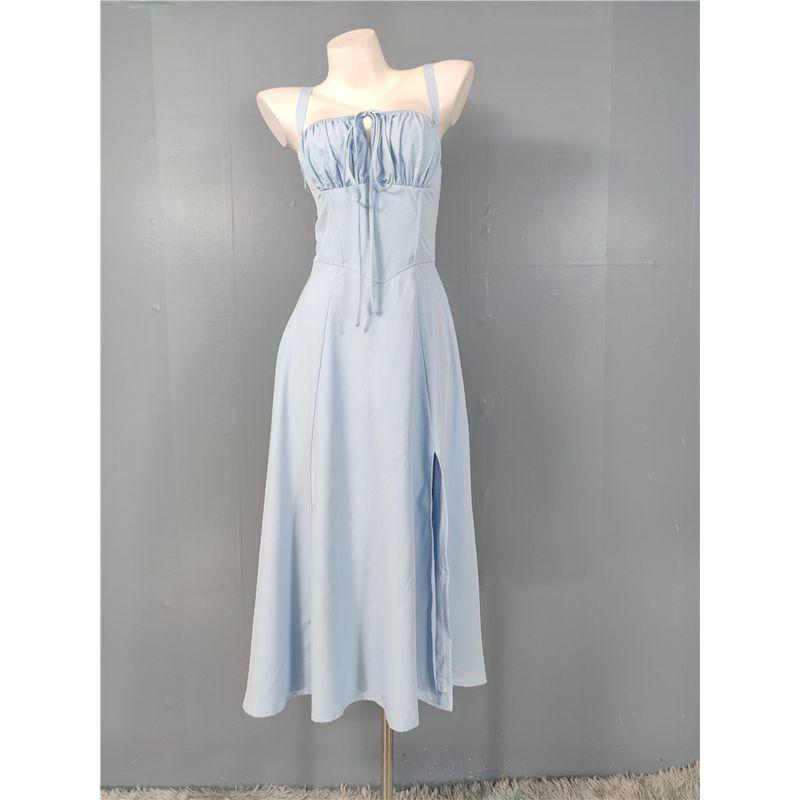 

Foreign Trade Order Summer New Sling Pure Desire Lady Gyaru Slimming Date Strap Waist Hugging Pastoral Tea Break Dress Blue L