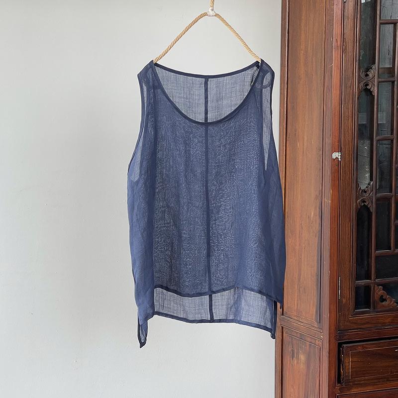 Xiangjia Ling Plus-Size Women's Multi-Color Cotton Linen Sleeveless Vest