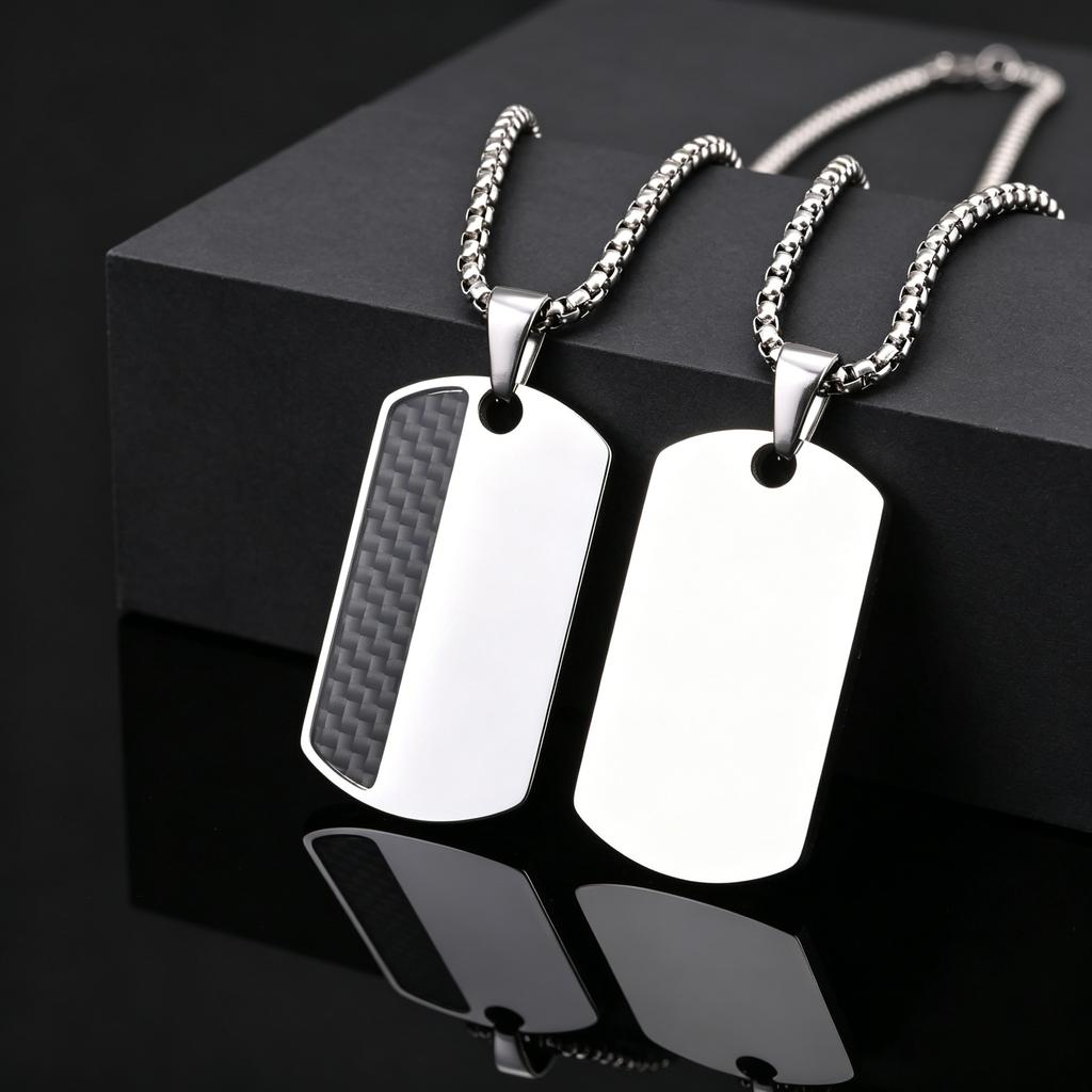 Men's Stylish Dog Tag Pendant Necklace, Stainless Steel Geometric Dog Tag Necklace, Fashion Casual Jewelry Gifts for Father Day