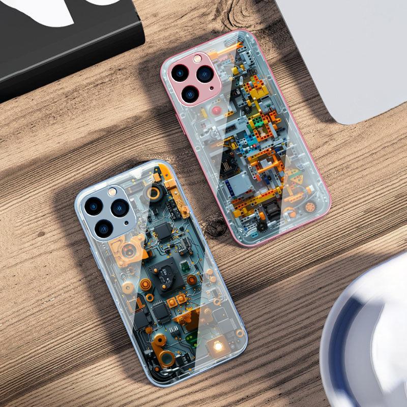 Mechanical device black For IPhone 16 Pro Max 15 Pro 14 13 12 Mini 11 XS Max XR 7 8 Plu SE 2022 Tempered Glass Phone Case