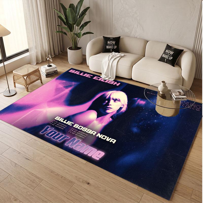 Custom Rug Billie Eilish Pattern Print Name Text Soft Non‑Slip Floor Carpet for Home Indoor Decoration