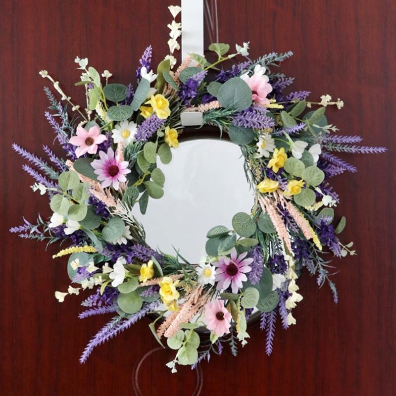 Artificial Flower Wreath Spring Festival Wreath Artificial Flower Wreath for Front Door Hallway Garden Farmhouses