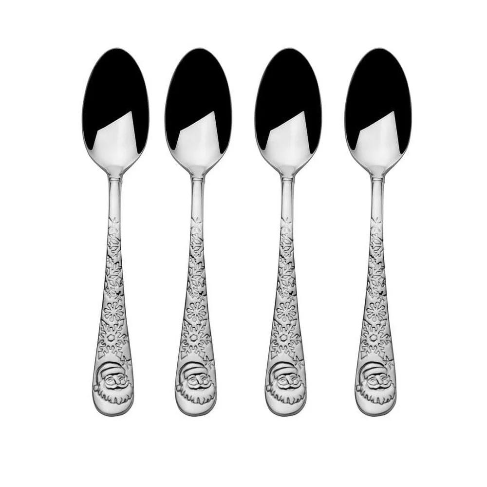 

Santa Coffee Spoons Set of 4 Stainless Steel Holiday Utensils Dishwasher Safe Durable Reusable Festive Design Teardrop Handle United States