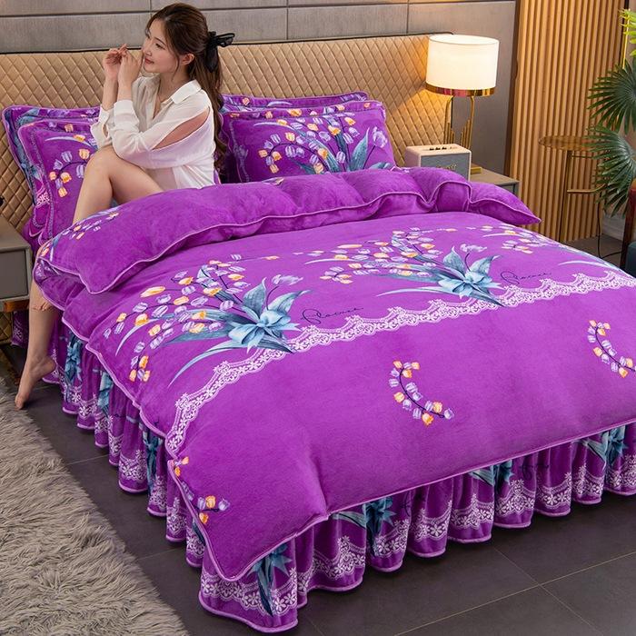 Maternal And Infant Grade Thickened Milk Fleece Four-Piece Set, Double-Sided Coral Fleece Fleece Quilt Cover, Flannel Bed Sheet