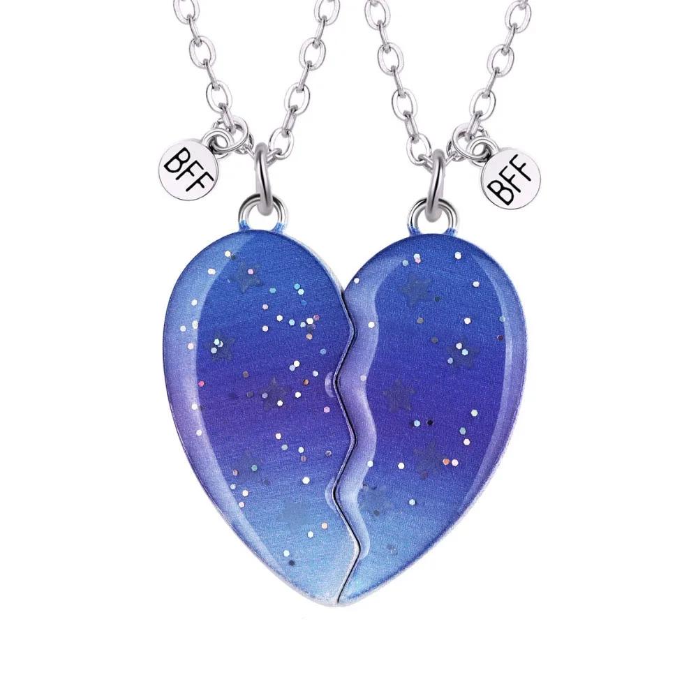 Winoneday 2Pcs/set Heart-shaped Luminous Five-pointed Star Best Friend Necklace for Women BFF Friendship Jewelry Gift