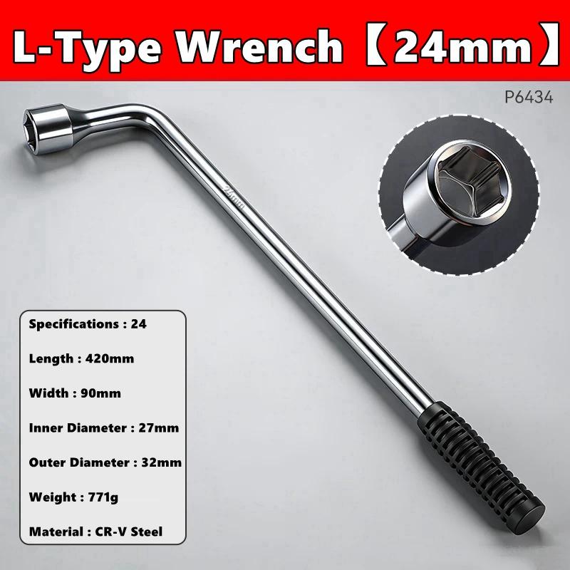 17/19/21/22mm Auto Ersatzrad Radschlüssel - L-Form Sechskantkopf Geschlitztes Ende Stecknuss Reparaturwerkzeug, Standard Radschlüssel