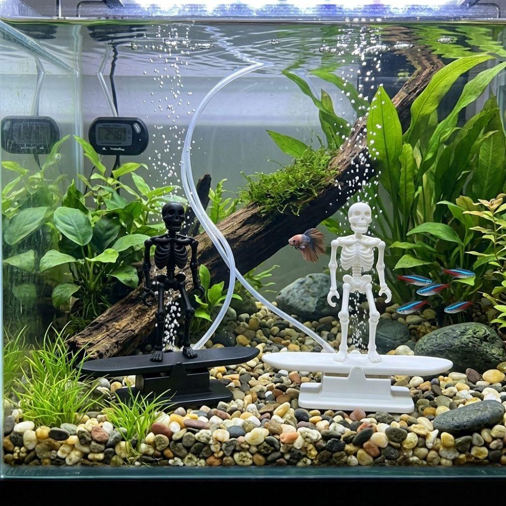 Air Pump Powered Surfing Dancing Skeleton Aquarium Bubbler Fish Landscaping