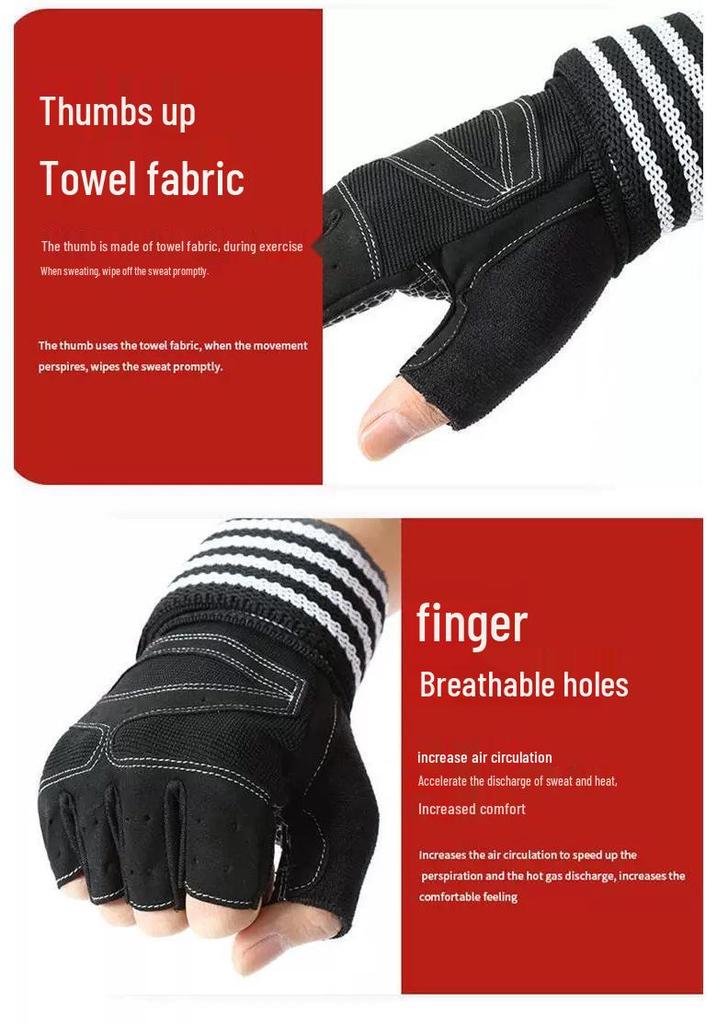 Guanti Fitness Unisex Senza Dita Antiscivolo con Protezione per Polso per Allenamento con Manubri e Trazioni