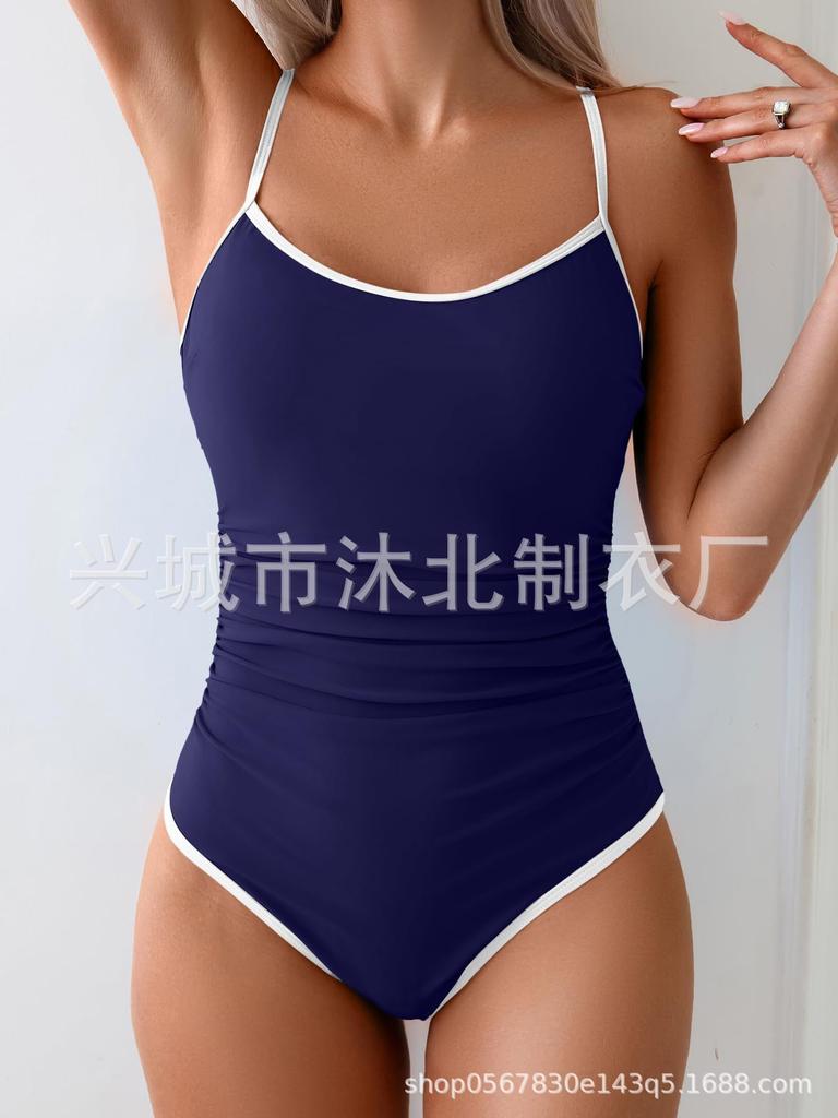 New women's one-piece swimsuit women's belly slim swimsuit solid color double-parcel thin shoulder strap swimsuit
