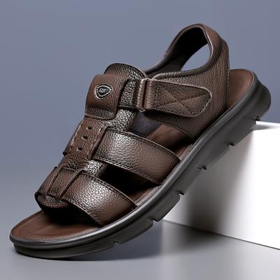 Fashionable Men's Leather Casual Shoes Outdoor Camping Beach Shoes Thick Soled Wear-resistant Summer Men's Sandals Hollowed Out