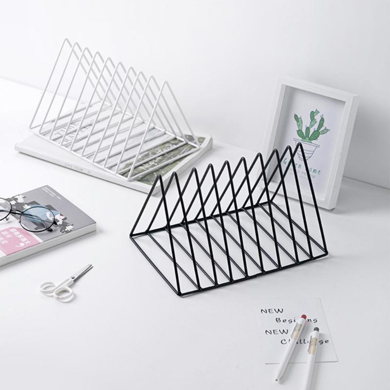 Organizador de Escritorio para Libros Soportalibros Metálico Triangular 9 Compartimentos Soporte para Libros Revistas Ahorro de Espacio Revistero
