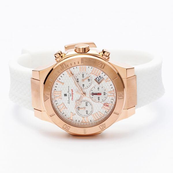 Authentic Salvatore Marra Wristwatch, SM23106-PGWH, 5 ATM Water Resistance, Chronograph, Date Display, Rubber Strap, PGWH [Parallel Import]