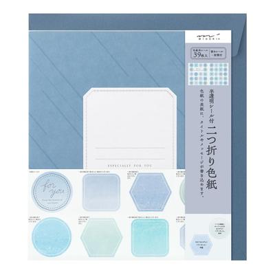 Midori Colored Foldable In with Sticker and Navy 33285006 Paper, Half, Envelope, Semi-Transparent, Blue,