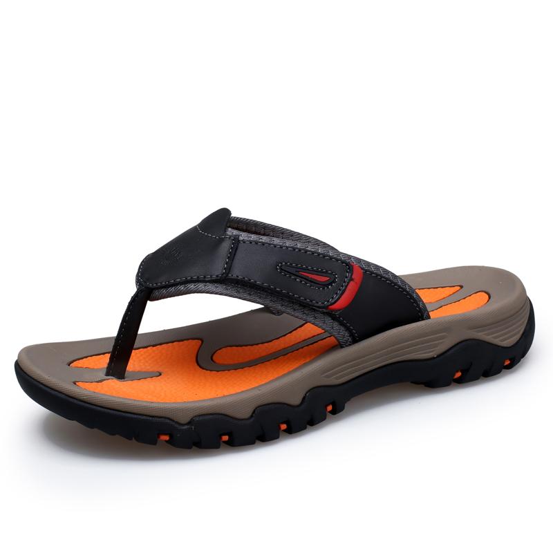 Fashion Genuine Leather Cool Summer Flip-flops Mens Breathable Outdoor Walking Sandals Antiskid Sports Slippers Quick Dry Beach Sandals