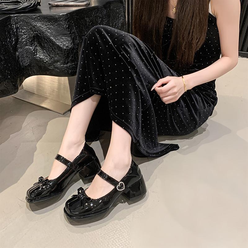 2025 New Butterfly-knot Women Mary Jane Shoes for Women Fashion Square Toe Patent Leather Pumps Shoes Spring Autumn