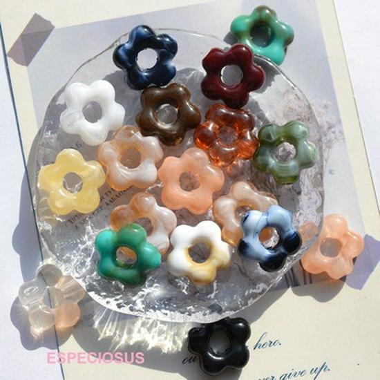 19MM Plum Blossom Imitation Porcelain Acrylic Beads, Retro Chinese Style Floral Spacer Beads for Jewelry Making