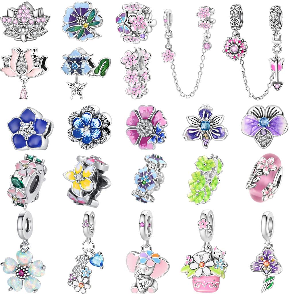 Romantic Copper Flower Charms Bloom Rose Pendants Beads Fit Original Bracelets Necklaces Diy Jewelry Gift For Women