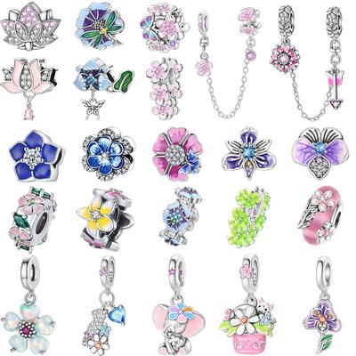 Romantic Copper Flower Charms Bloom Rose Pendants Beads Fit Original Bracelets Necklaces Diy Jewelry Gift For Women