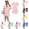 Girls Loose Fit Short Sleeve Dress Lightweight Round Neck Casual Animal Print Summer Dress for Kids Comfortable Daily Wear