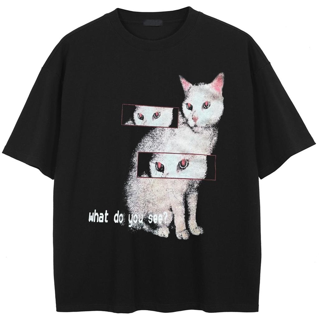 Feline Gaze Graphic T-Shirt Unisex Tops Tees Summer Short Sleeves Shirts