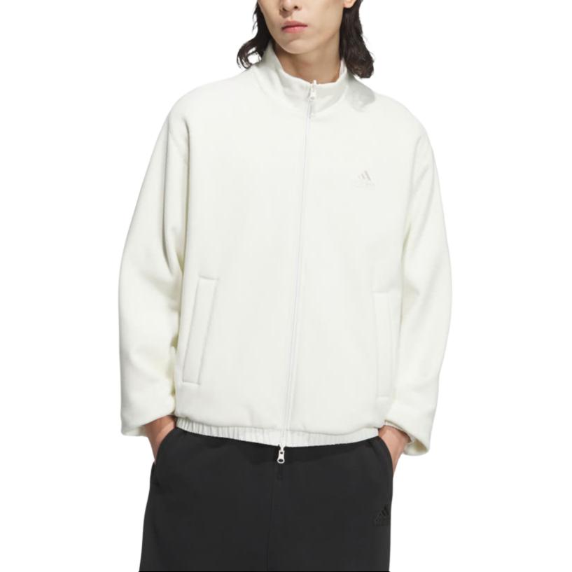 Adidas Logo Pattern Solid Color Stand Collar Windproof Casual Warm Jacket Unisex Jacket Light-Beige JI6654